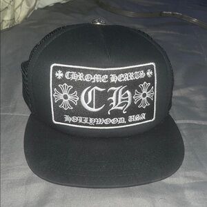 Chrome Hearts Black Cap with White Embroidery